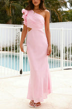 Frill One Shoulder Cut Out Waist Maxi Dress