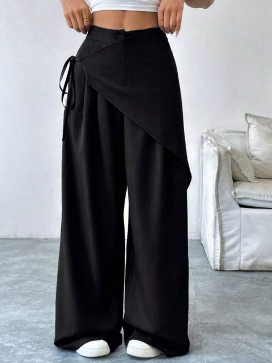 Button-up Slimming Wide-leg Trousers