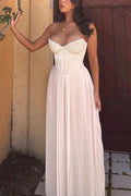 Strapless Waisted Corset Pleated Maxi Party Dress