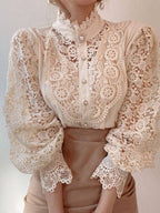 Button-up Lace Openwork Floral Patchwork Shirt
