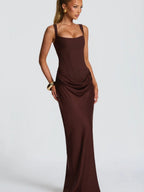 Fish Bones Waist Corset Pleated Camisoles Sleeveless Hip-hugging Maxi Dresses
