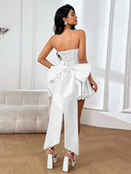 Sexy Backless Strapless Mini Dress With Large Bow