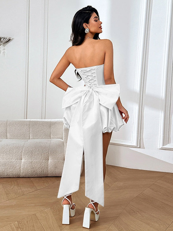 Sexy Backless Strapless Mini Dress With Large Bow