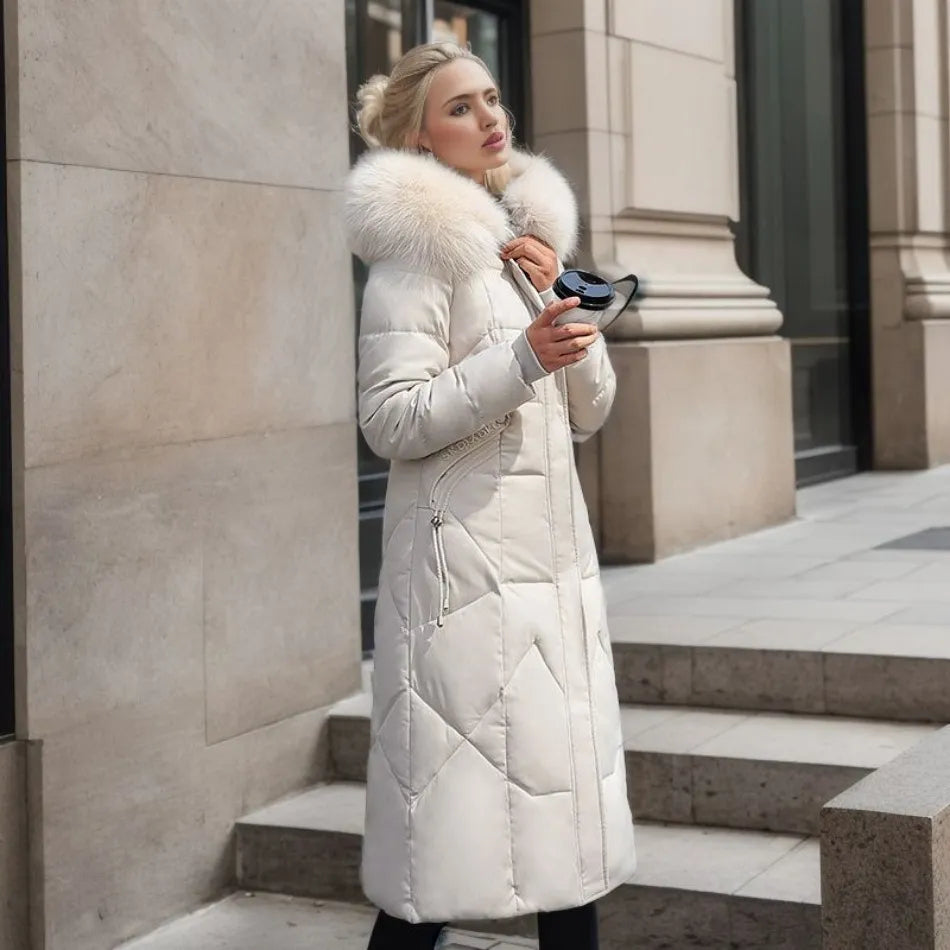 | Women's Winter Quilted Coat with Hood Trim