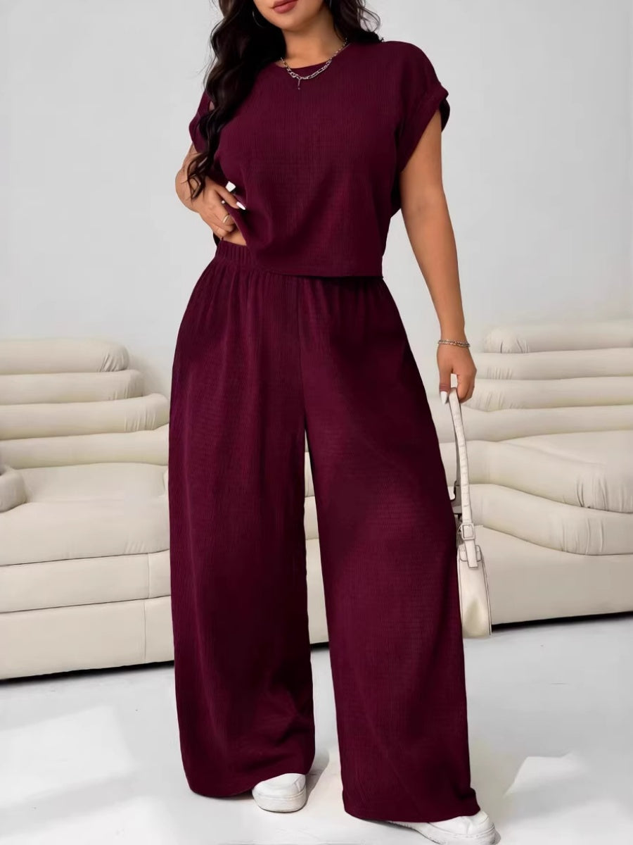 Loose-fit Simplicity Cropped T-shirt Wide-leg Trousers Set 2-piece Sets