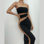 Mesh patchwork contrast irregular tube mini dress