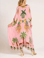 V-neck Floral Print Loose-fitting Long Dress