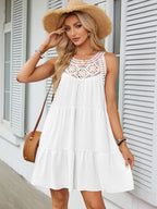 A-line Short Dress With Hollowed-out Lace Trim And Halter Neck