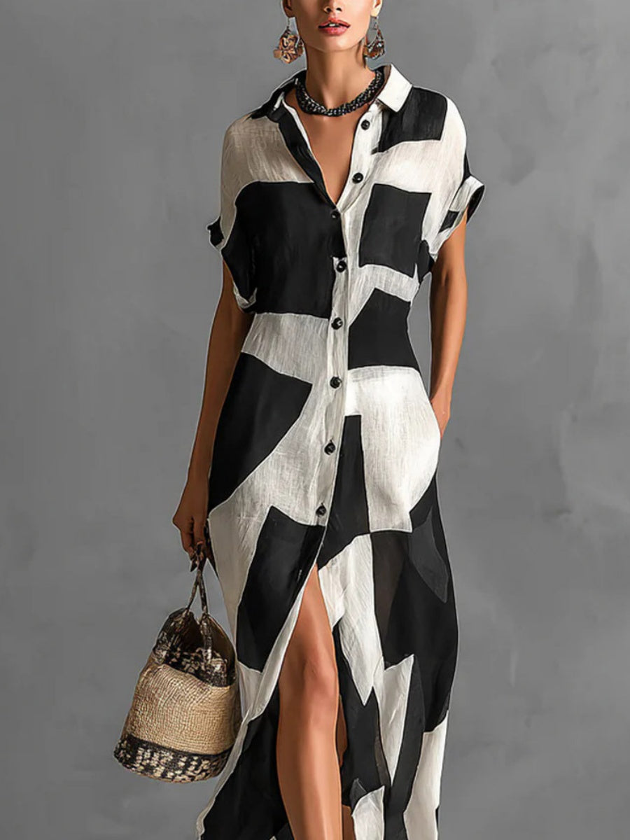 Geometric Patterns Plaid Printed Shirts Vacation Sunscreen Maxi Dresses