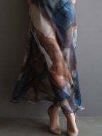 Printed Gradient Hip-hugging Mesh Camisoles Maxi Dresses