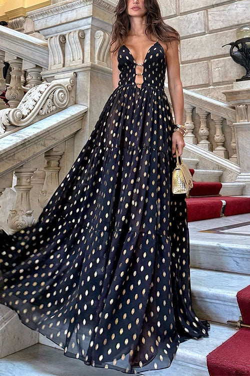 Cut Out Polka Dot Tiered Swing Maxi Cami Dress