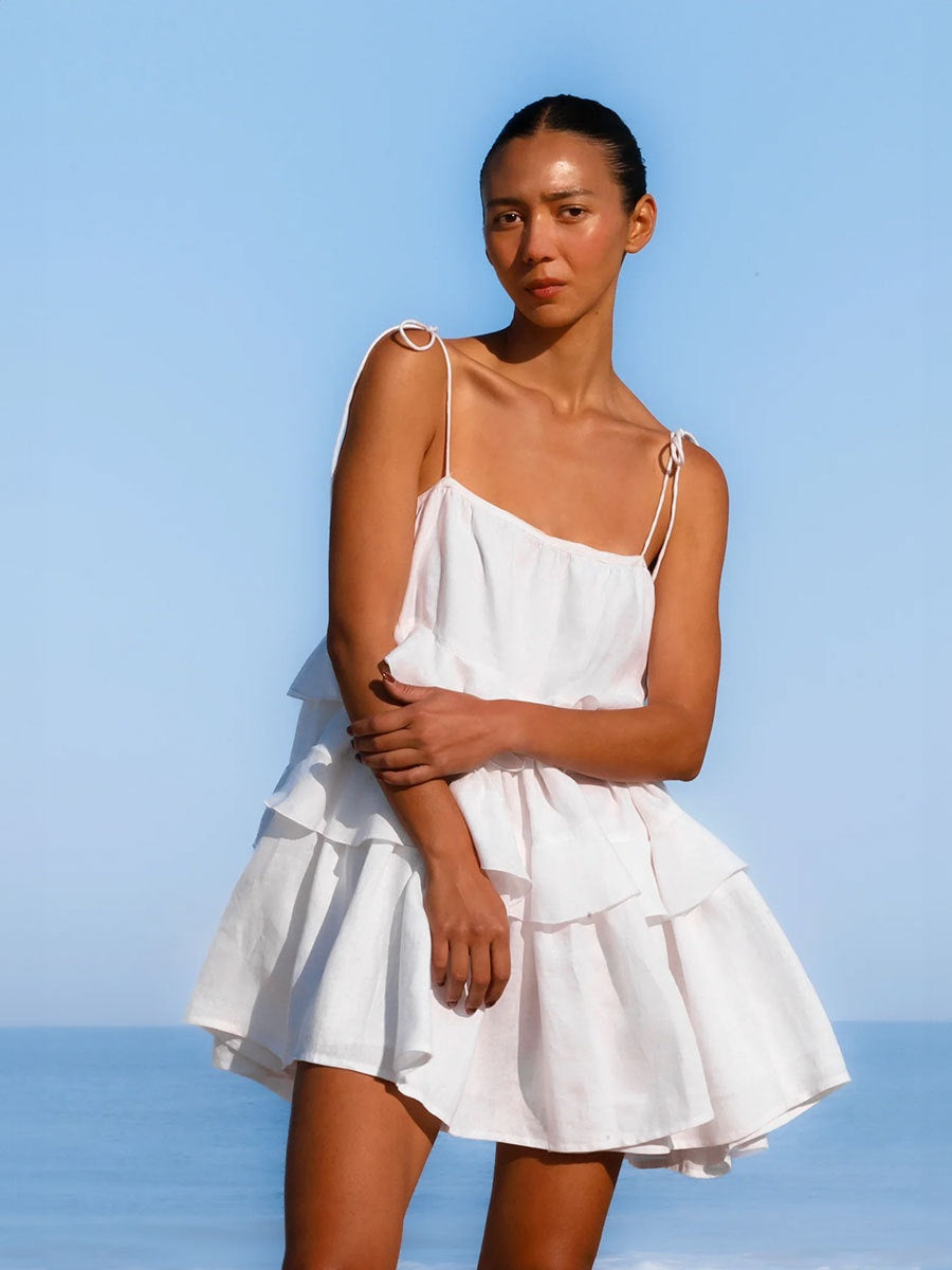 Pure Cotton Cake Skirt Backless Camisoles Beach Cover-up Mini&Short Dresses