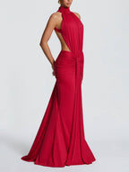 Turtleneck Gathering Hollow Backless Temperament Banquet Maxi Dresses