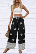 Effortless Elegance: Boho Print Black & White Wide-Leg Pants