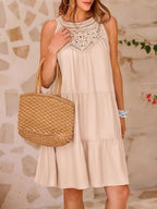 Loose-fit Trim Hollow Lace Halter Mini&Short Dresses