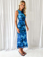 Floral Print Color-blocked Sleeveless Long Dress