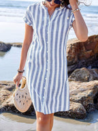 Buttons Stripes Mini&Short Dresses