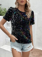 Sequins Crew Neck Short Sleeve T-shirt