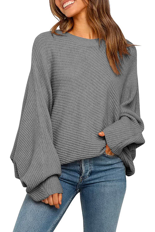Batwing Long Sleeves Ribbed Knit Tunic Sweater