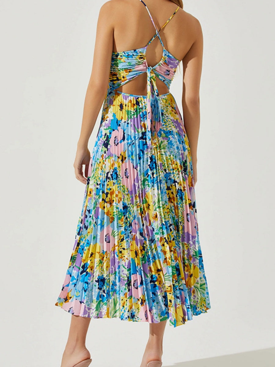 V-neck Camisoles Backless Graffiti Maxi Dresses