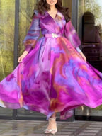 Gradient Print Mesh Long Dress