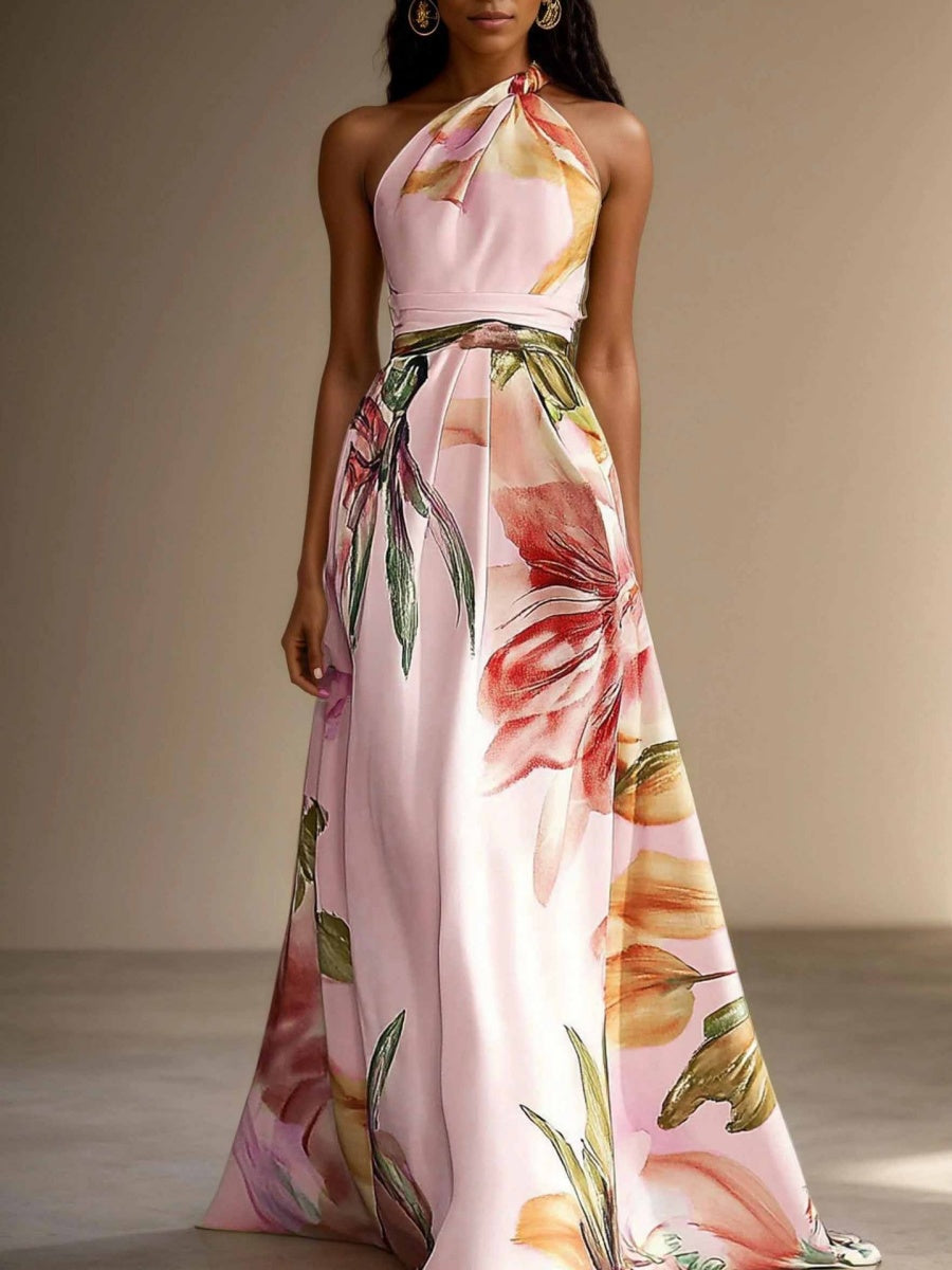 All-over Print Halter Waist Parties Vacation Maxi Dresses