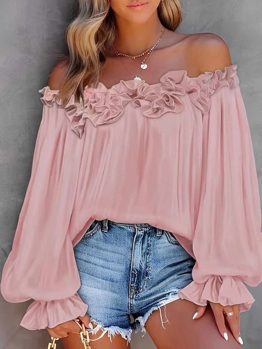 Casual Off-shoulder Ruffle Sleeves T-shirts