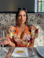 V-neck, Three-dimensional Floral, Bodycon Lantern Sleeve Short Dress