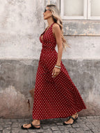 Halter V-neck Polka Dots Vacation Retro Maxi Dresses