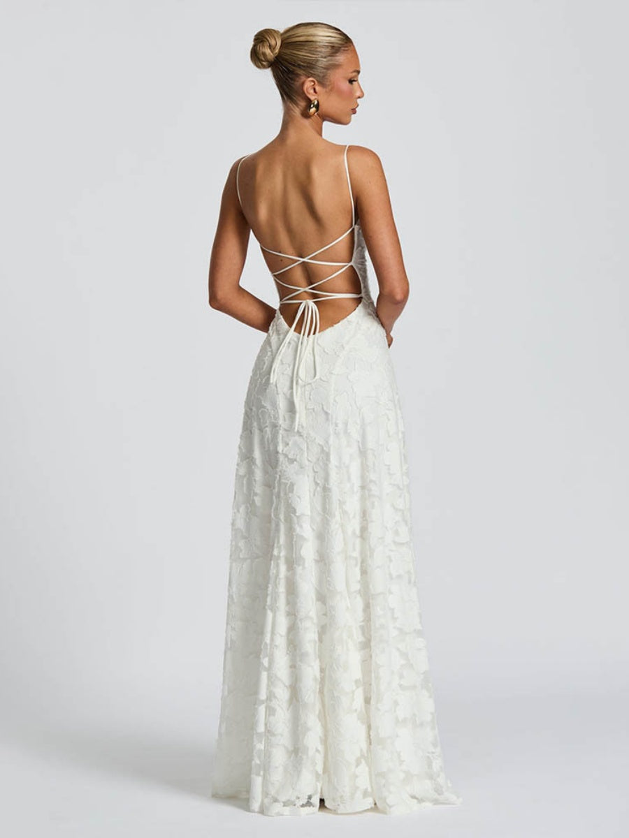 Backless Blended Formal Dress Maxi Dresses