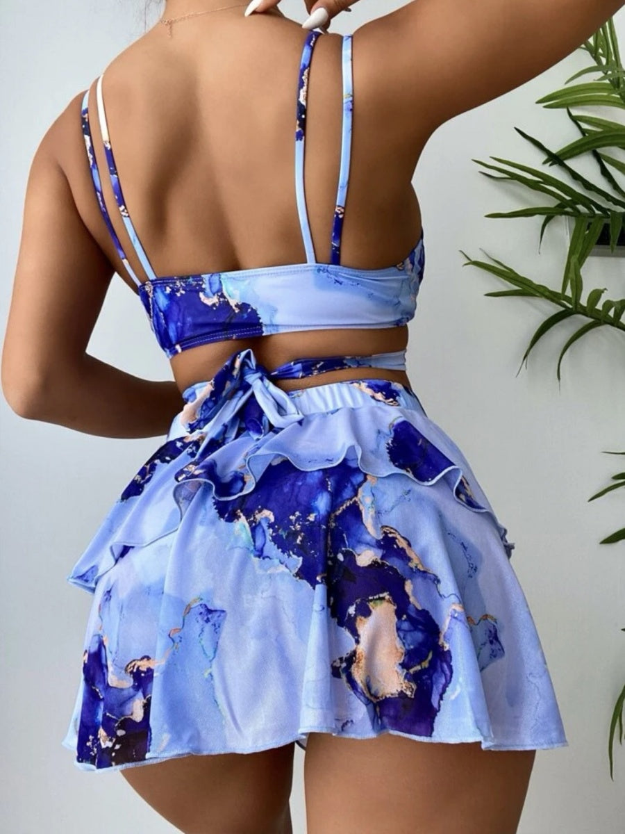 Marble Print Bikini Beach Dress Three-Piece Set