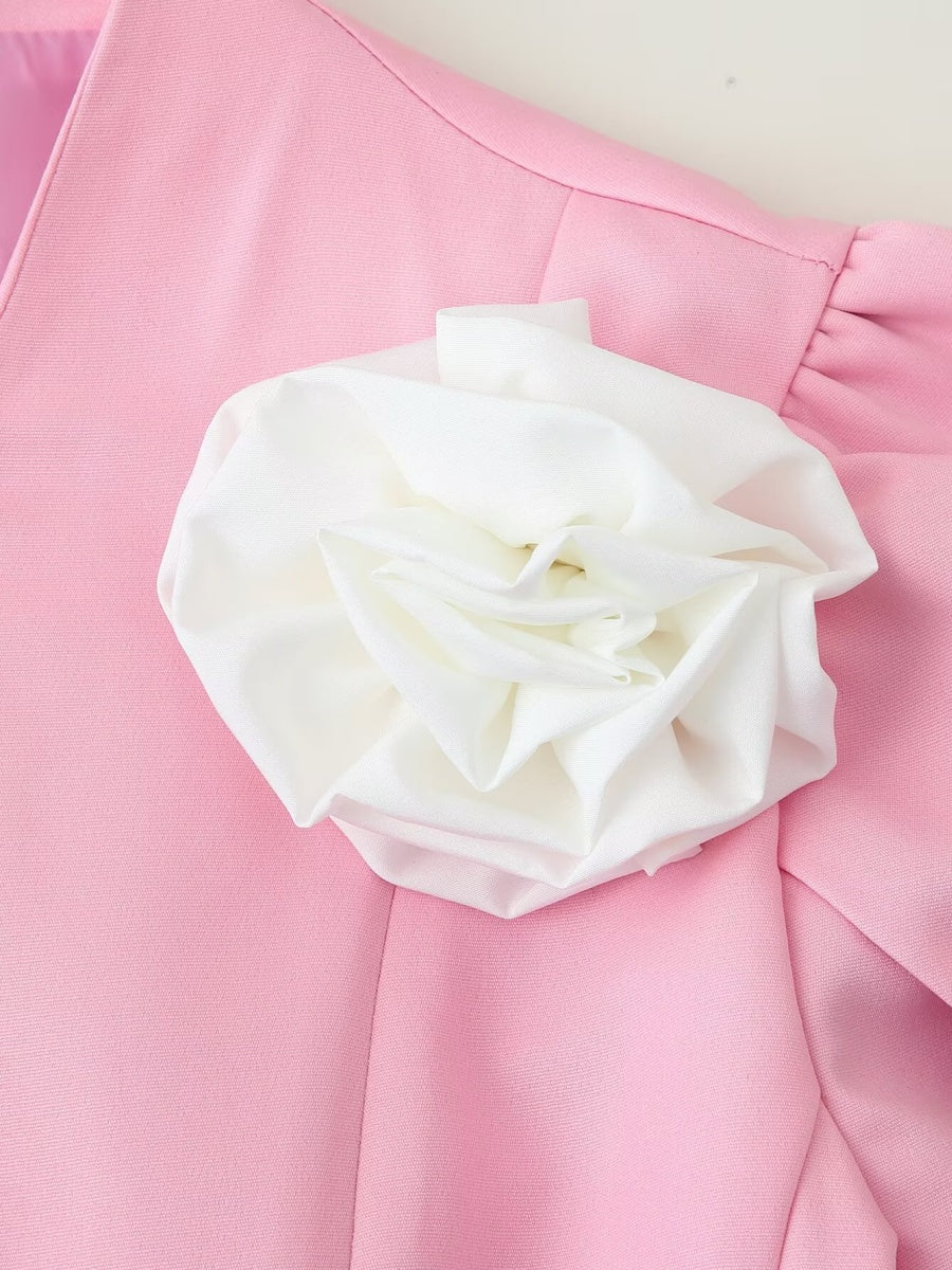 Waist 3D Flowers Short Sleeve Suit Jacket Commuting Shirts