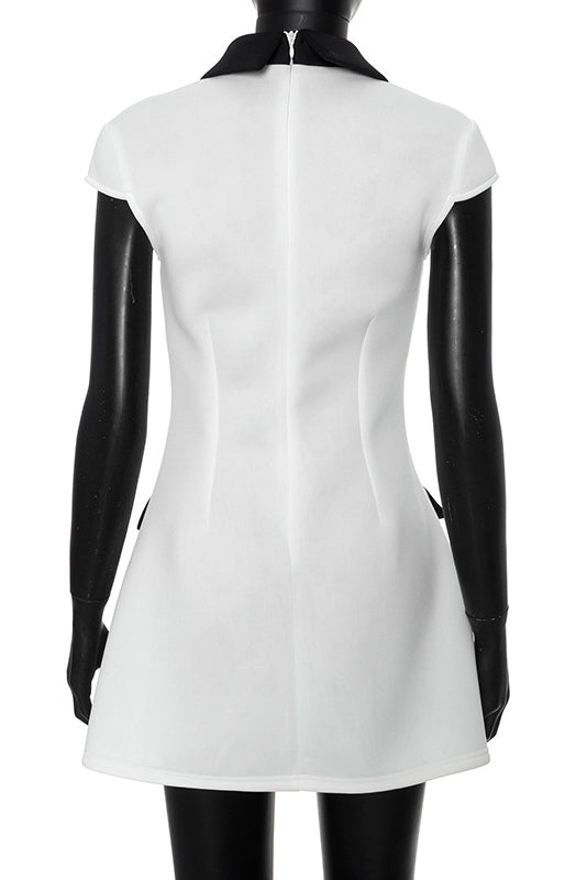 Elena Chic Polyester Cap Sleeve Mini Dress with Contrasting Colour Silhouette Collection