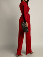 Zebra Print V-neck Long Sleeve Wide-leg Pants Jumpsuits