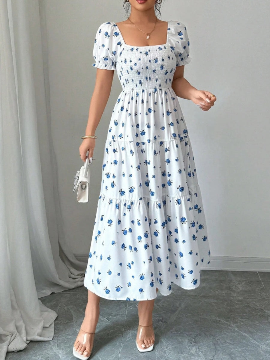 Puff Sleeve Printed Maxi Dresses