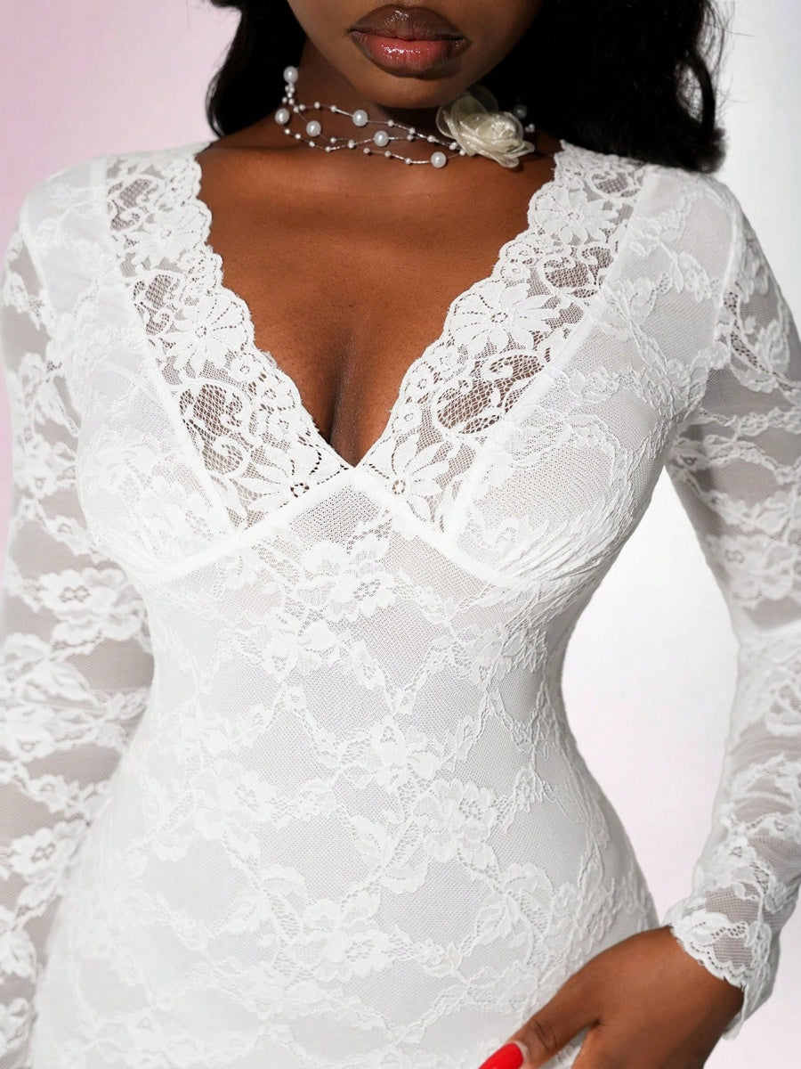 Lace Sexy Deep V Hip-hugging Mini&Short Dresses