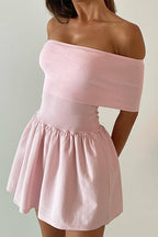 Off Shoulder Knit Ruffle Mini Dress