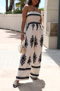 Halter Smocked Tube Wide Leg Printed Jumpsuit