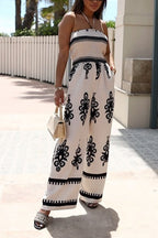 Halter Smocked Tube Wide Leg Printed Jumpsuit