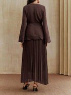 Applique Including Belt Pleats Maxi Dresses