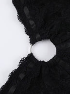 Black Lace Long-sleeved Jumpsuit Shorts
