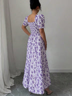 Floral Short Sleeve Square Collar Ruffle Vacation And Leisure Maxi Dresses
