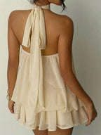 Halter Backless Lace Up Bud Polka Dots Mini&Short Dresses