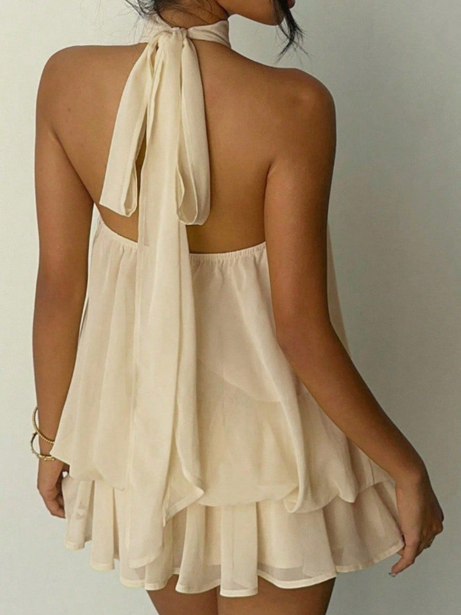 Halter Backless Lace Up Bud Polka Dots Mini&Short Dresses