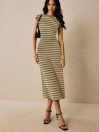 Striped Sleeveless Fitted Midi Dress