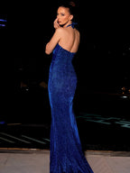 Halter Fine Flash V-neck Slit Parties Maxi Dresses