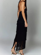 Halter Tassel Backless Cross Maxi Dresses