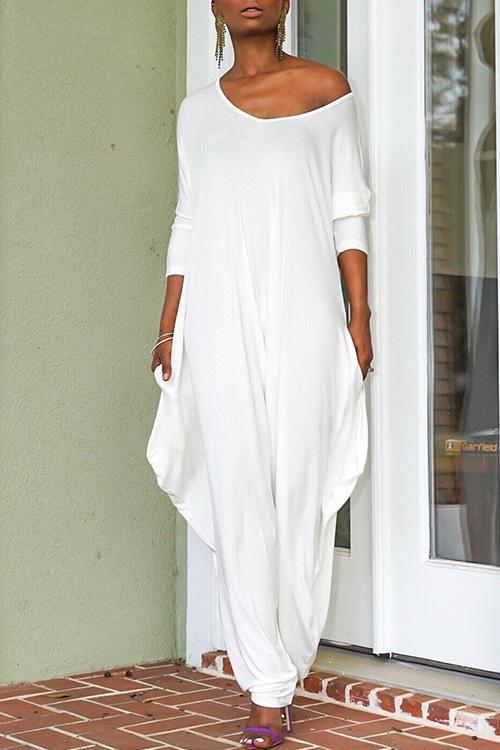 Long Sleeve Wide Leg Pockets Baggy Jumpsuit
