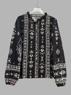 Geometric Print V-neck Long-sleeved Shirt