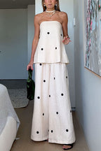 Polka Dot Strapless Top and Wide Leg Palazzo Pants Set